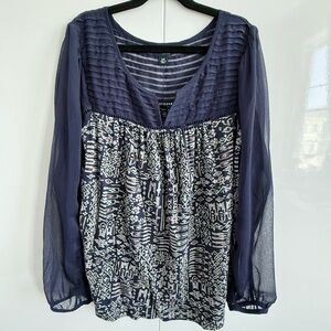 Lucky Brand Blouse V-Neck with Sheer Sleeves